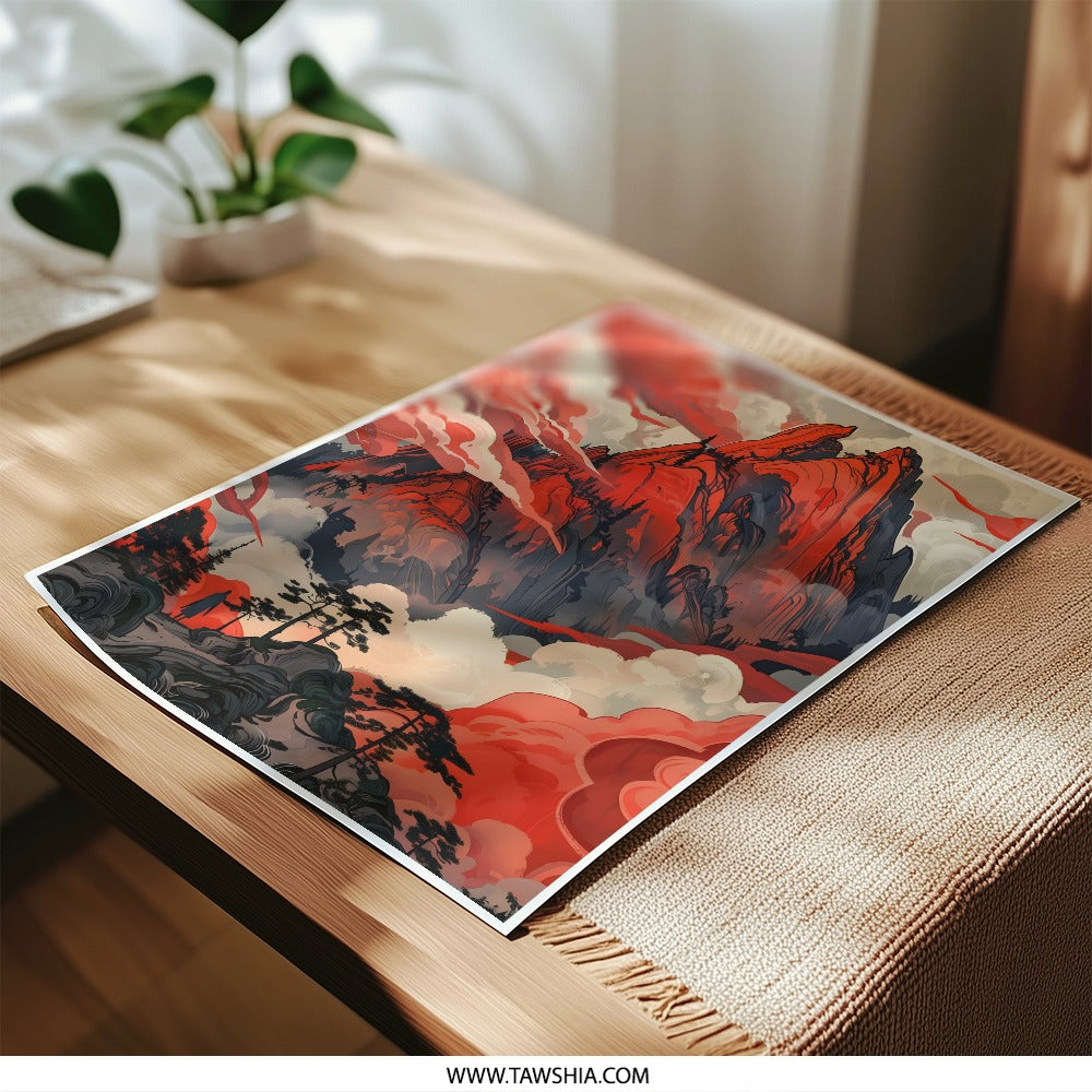 Red Mountain Photographic Print, Abstract Landscape Art, Mountain Art, Wall Decor, Home Decor, Red Art Print - Tawshia
