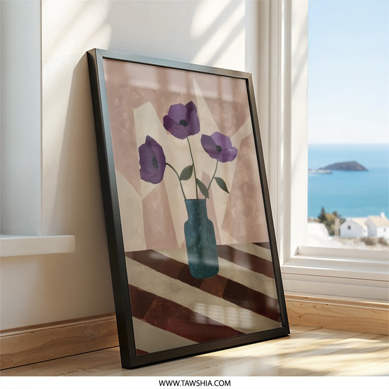 Purple Anemone Wall Art, Floral Still Life Print, Flower in Vase Art, Modern Home Decor, Unique Wall Decor, Botanical Illustration - Tawshia