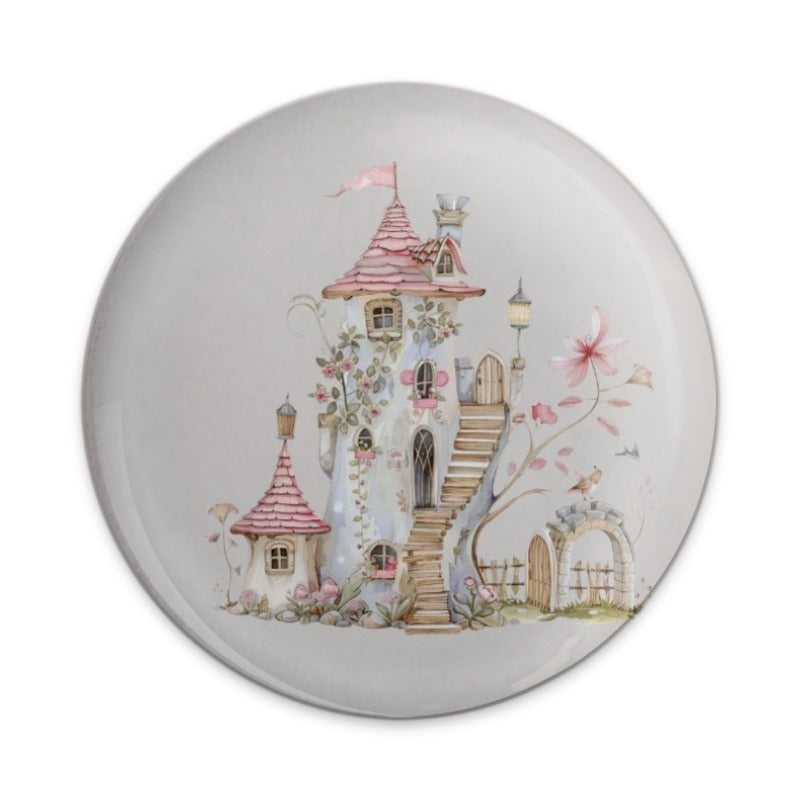 Fairy Castle Pinback Button, Watercolor Fantasy House Badge, Magical Kingdom Pin, Whimsical Gift Idea, Storybook Charm - Tawshia