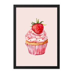 Strawberry Cupcake Wall Art, Watercolor Painting, Sweet Treat Decor, Kitchen Art Print, Bakery Poster, Foodie Gift Idea - Tawshia