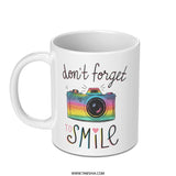 Don't Forget To Smile Mug, Camera Design Coffee Mug, Positive Vibes Cup, Gift For Photographer, Motivational Tea Cup, Colorful Novelty Mug - Tawshia
