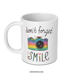 Don't Forget To Smile Mug, Camera Design Coffee Mug, Positive Vibes Cup, Gift For Photographer, Motivational Tea Cup, Colorful Novelty Mug - Tawshia