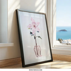 Pink Clematis Flower Wall Art, Floral Print, Minimalist Art, Botanical Wall Decor, Clematis in Vase, Home Decor - Tawshia
