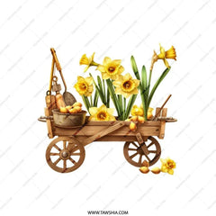 Daffodil Flowers Cart Pillow, Spring Garden Decor Cushion, Floral Throw Pillow, Home Decor Accent Pillow, Botanical Design Pillow - Tawshia