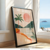 Tropical Beach Wall Art, Palm Tree Print, Sunset Seascape Poster, Coastal Home Decor, Island Vibes Artwork, Summer Getaway Scene - Tawshia
