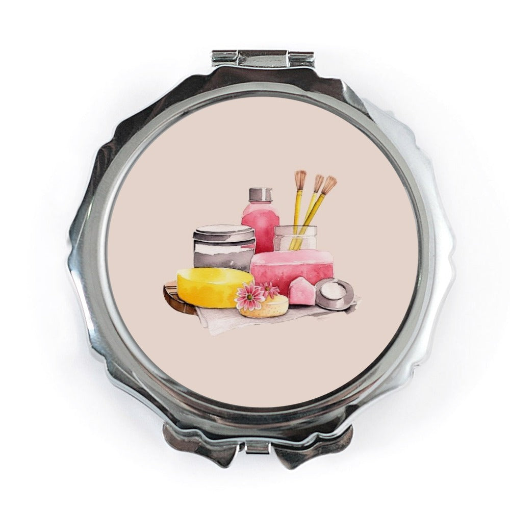 Spa Day Pocket Mirror, Cosmetic Illustration Compact Mirror, Self Care Gift, Watercolor Design Makeup Mirror, Beauty Lover Present - Tawshia