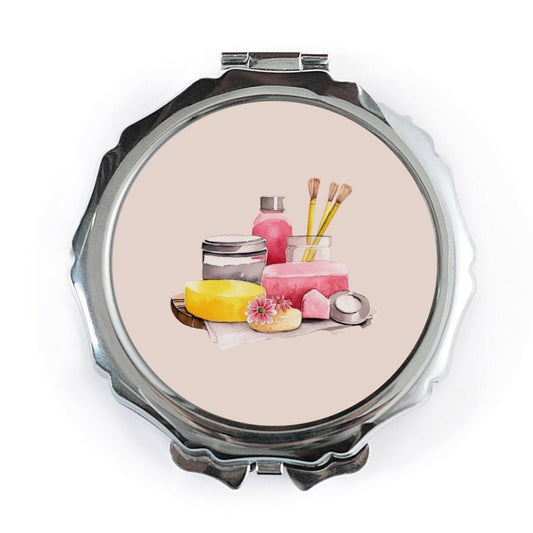 Spa Day Pocket Mirror, Cosmetic Illustration Compact Mirror, Self Care Gift, Watercolor Design Makeup Mirror, Beauty Lover Present - Tawshia