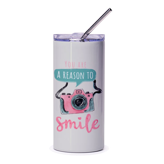 Smile Camera Tumbler, Inspirational Quote Tumbler, Photographer Gift, You Are A Reason To Smile, Travel Tumbler, Cute Coffee Tumbler - Tawshia