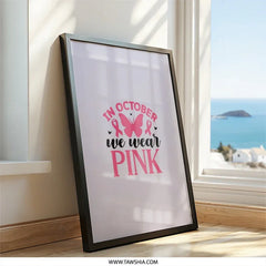 October Pink Wall Art, Breast Cancer Awareness Month, Butterfly Ribbon Print, Inspirational Decor, Pink Theme Artwork, Home Decor - Tawshia