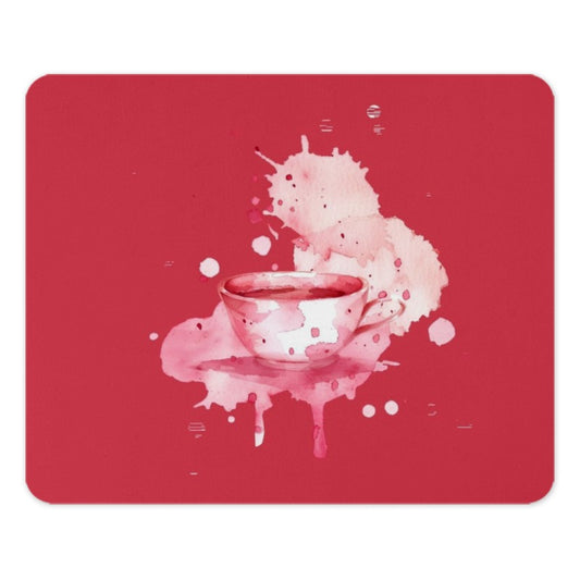 Tea Cup Mouse Pad, Watercolor Coffee Desk Mat, Red Desk Decor, Computer Accessory, Work From Home Gift, Office Decor, Stylish Mousepad - Tawshia