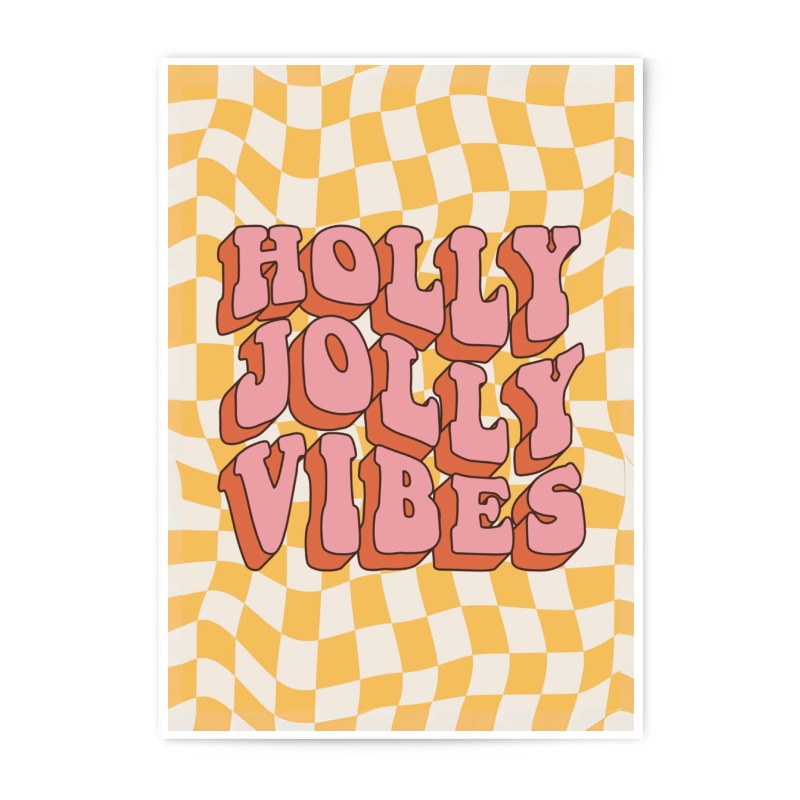 Holly Jolly Vibes Photographic Print, Retro Art Print, 70s Decor, Wavy Checkerboard Print, Holiday Wall Art, Positive Affirmation - Tawshia