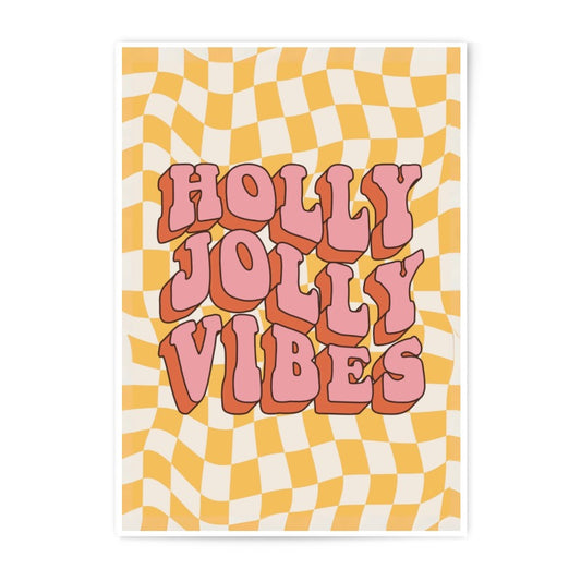Holly Jolly Vibes Photographic Print, Retro Art Print, 70s Decor, Wavy Checkerboard Print, Holiday Wall Art, Positive Affirmation - Tawshia