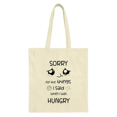 Sorry When Hungry Tote Bag, Funny Quote, Foodie Gift, Anime Eyes, Apology Gift, Hungry Humor, Relatable, Cute Design Tote, Shopping Bag - Tawshia