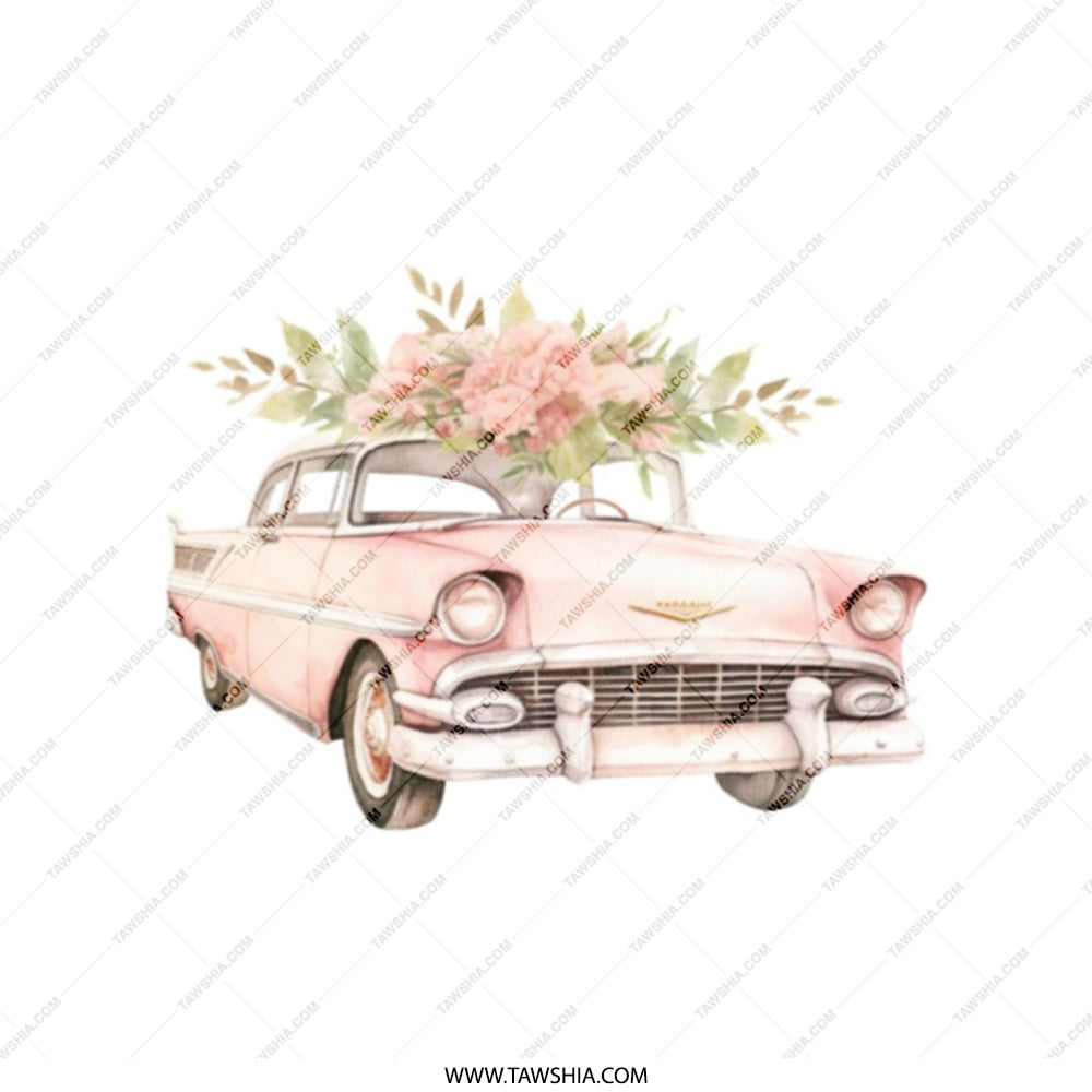 Pink Car Tote Bag, Floral Car Design, Retro Car Art, Classic Car Lover Gift, Unique Tote Bag, Everyday Bag, Stylish Tote - Tawshia
