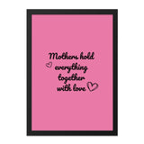 Mothers Hold Wall Art, Pink Wall Decor, Mothers Day Gift, Mothers Love Quote, Heart Wall Art, Family Wall Decor, Gift for Mother - Tawshia