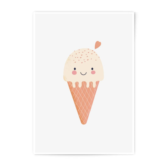 Cute Ice Cream Cone Photographic Print, Nursery Decor, Kids Room Art, Dessert Illustration, Sweet Treat Wall Art, Smiling Ice Cream Art - Tawshia