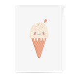 Cute Ice Cream Cone Photographic Print, Nursery Decor, Kids Room Art, Dessert Illustration, Sweet Treat Wall Art, Smiling Ice Cream Art - Tawshia
