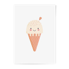 Cute Ice Cream Cone Photographic Print, Nursery Decor, Kids Room Art, Dessert Illustration, Sweet Treat Wall Art, Smiling Ice Cream Art - Tawshia