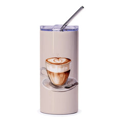 Latte Art Tumbler, Coffee Lover Gift, Watercolor Tumbler, Heart Design Tumbler, Beverage Container, Drinkware, Coffee Tumbler - Tawshia