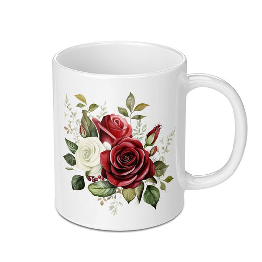 Floral Mug, Rose Mug, Flower Mug, Botanical Mug, Red Rose Mug, White Rose Mug, Watercolor Mug, Coffee Mug, Tea Mug, Gift Mug, Home Decor Mug - Tawshia