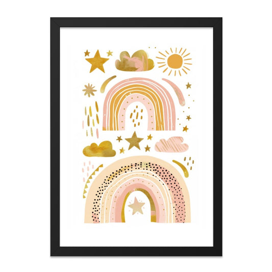 Rainbow Wall Art, Nursery Decor, Celestial Print, Kids Room Art, Gold Stars and Clouds, Boho Decor, Colorful Art, Playroom Decoration - Tawshia