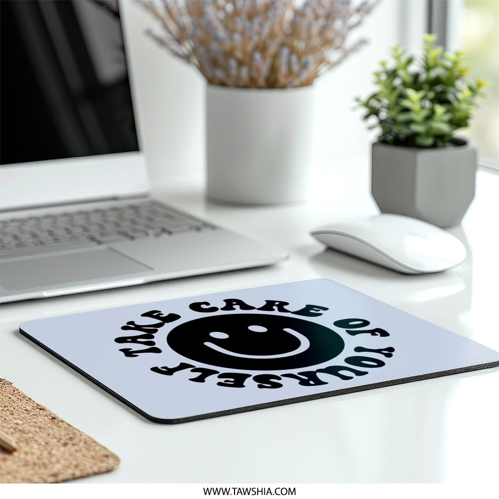 Take Care of Yourself Mouse Pad, Smiley Face, Cute Desk Decor, Positive Vibes, Motivational Gift, Fun Office Accessory - Tawshia