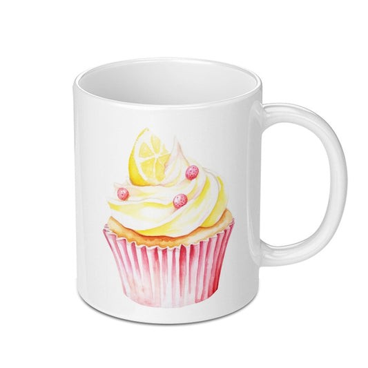 Lemon Cupcake Mug, Watercolor Mug, Food Lover Gift, Cute Coffee Mug, Dessert Mug, Pastry Art Mug, Kitchen Decor Mug, Birthday Gift Idea - Tawshia
