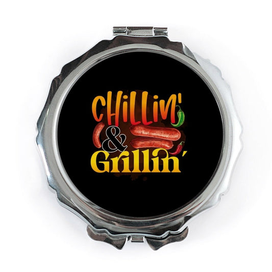 Chillin and Grillin Pocket Mirror, BBQ Humor Gift, Sausage Lover, Foodie Present, Funny Pocket Mirror, Pocket Mirrors for Barbecue - Tawshia