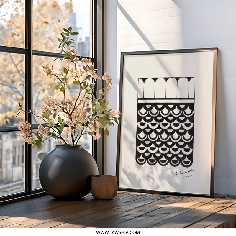 Abstract Wall Art, Black and White Print, Geometric Wall Decor, Modern Minimalist Art, Unique Home Decor, Arches and Semicircles - Tawshia