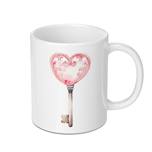 Heart Key Mug, Romantic Gift Idea, Vintage Key Decor, Valentine's Day Gift, Coffee Mug, Unique Mug - Tawshia