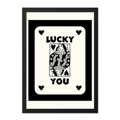 Lucky You Wall Art, Queen of Hearts Print, Playing Card Wall Decor, Lucky Art Print, Minimalist Wall Art, Black and White Artwork - Tawshia