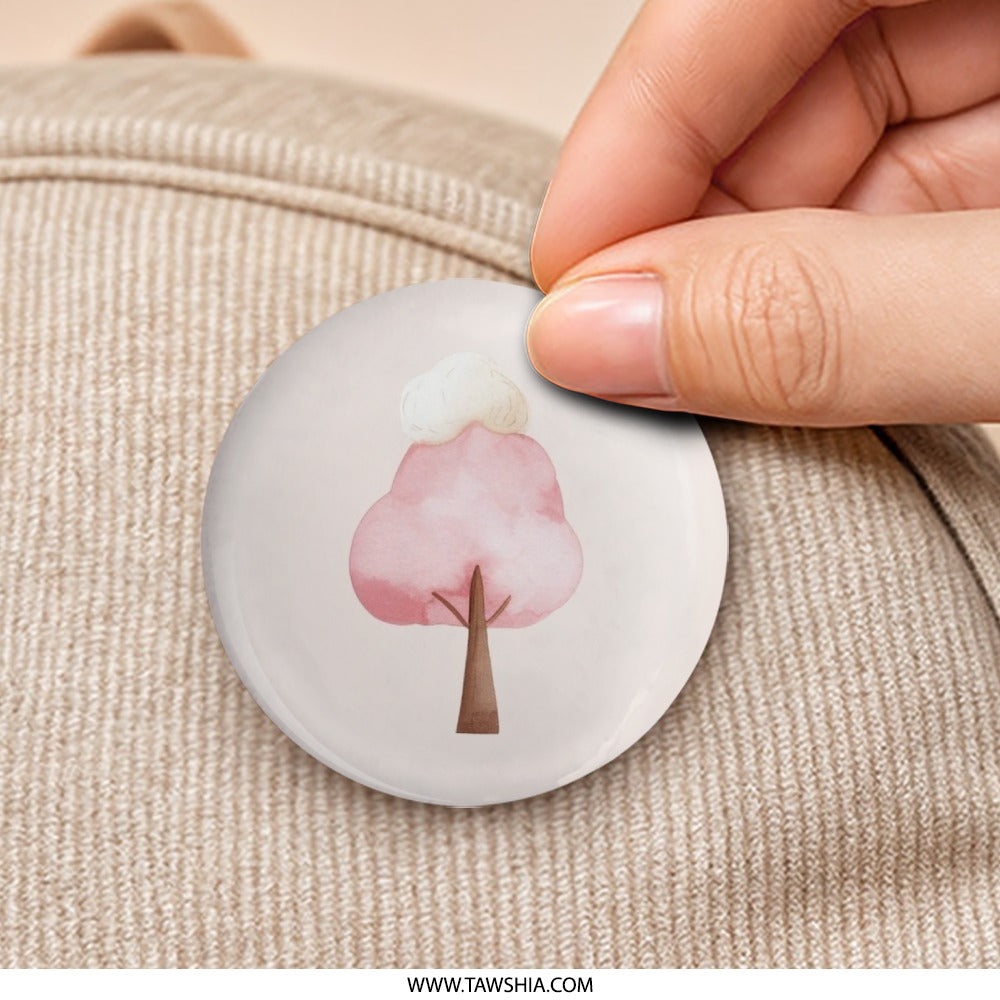 Pink Tree Pinback Button, Watercolor Tree Badge, Cute Tree Pin, Cloud Tree Button, Pastel Tree Jewelry, Arborist Gift Idea, Nature Lover - Tawshia