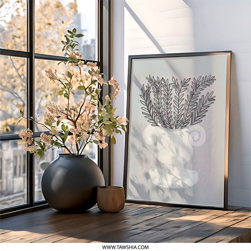 Botanical Wall Art, Grecian Urn Print, Minimalist Home Decor, Elegant Leaves Wall Decor, Modern Wall Art - Tawshia