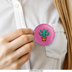 Cactus Pinback, Cute Cactus, Plant Pin, Desert Plant Pin, Succulent Pin, Potted Cactus, Sparkle Cactus, Pink Pinback, Fun Pinback - Tawshia