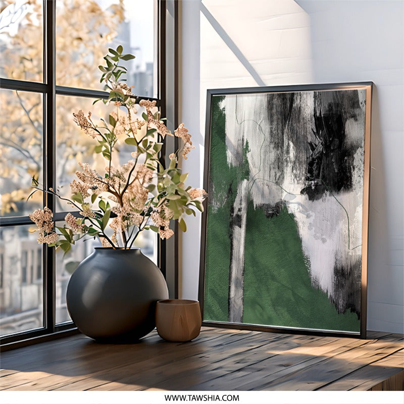 Abstract Expressionism Wall Art, Green Black White Painting, Modern Art Print, Contemporary Home Decor, Unique Artwork, Wall Decor - Tawshia