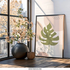 Monstera Wall Art, Botanical Print, Tropical Leaves Decor, Modern Art Print, Abstract Wall Decor, Home Decor, Framed Wall Art - Tawshia