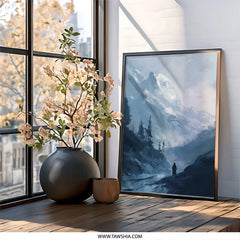 Winter Mountain Wall Art, Snowy Landscape Print, Adventurer Art, Cold Climate Painting, Moody Scenery Poster, Nature Home Decor - Tawshia