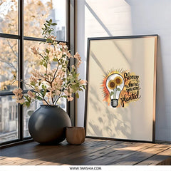 Sunflower Wall Art, Bloom Where You Are Planted Decor, Inspirational Wall Art Print, Lightbulb Flowers Artwork, Motivational Home Decor - Tawshia