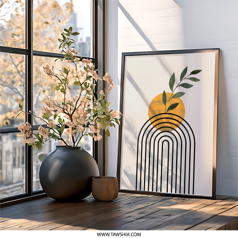 Minimalist Wall Art Print, Boho Rainbow Plant Art, Abstract Sun Wall Decor, Modern Home Art, Unique Wall Art for Living Room - Tawshia