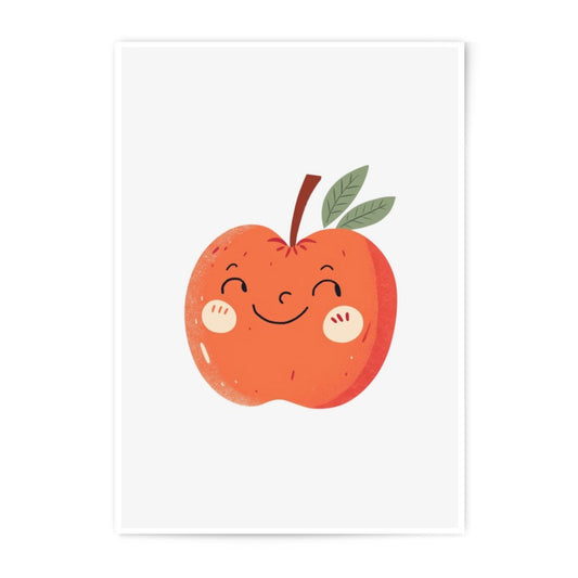 Cute Apple Photographic Print, Smiling Fruit Art, Playful Kitchen Decor, Whimsical Illustration, Food Lover Gift - Tawshia