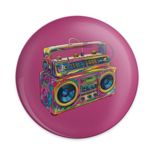 Retro Boombox Pinback Button, Colorful 80s Radio Button, Vintage Music Lover Gift, Nostalgic Pinback Buttons, Unique Accessories - Tawshia