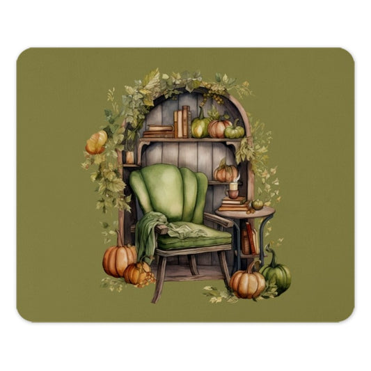 Fall Reading Nook Mouse Pad, Autumn Home Decor, Pumpkin Season, Cozy Desk Accessories, Gift for Book Lovers, Watercolor Art Mouse Pad - Tawshia