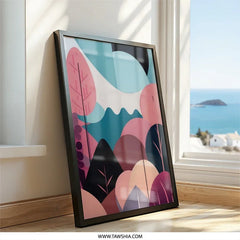 Abstract Landscape Wall Art, Modern Geometric Print, Pink Blue Artwork, Contemporary Home Decor, Nature Inspired Wall Hanging - Tawshia