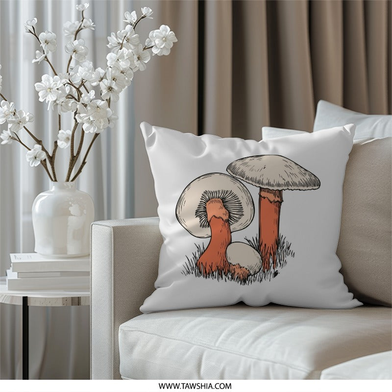 Mushroom Pillow, Fungi Art Pillow, Botanical Cushion, Nature Inspired Decor, Decorative Pillow, Accent Pillow, Home Decor - Tawshia
