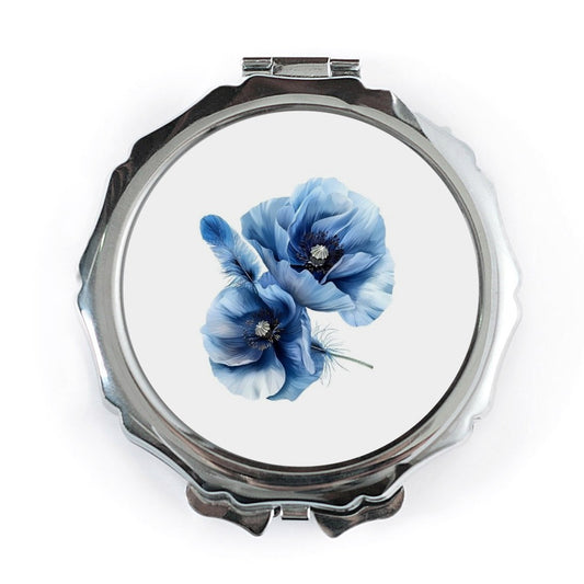 Blue Poppy Pocket Mirror, Floral Compact Mirror, Flower Pocket Mirror, Makeup Mirror, Gift for Her, Purse Mirror, Pocket Mirror for Women - Tawshia
