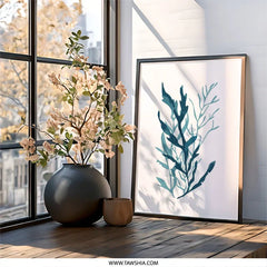Blue Seaweed Wall Art, Botanical Print, Coastal Decor, Ocean Art, Minimalist Art, Modern Home Decor, Nature Inspired Art, Wall Decor - Tawshia