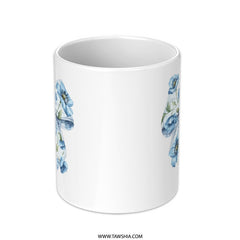Floral Bow Mug, Blue Poppy Flower Mug, Watercolor Bow Coffee Cup, Elegant Flower Design Mug, Unique Gift Idea Mug, Aesthetic Floral Mug - Tawshia
