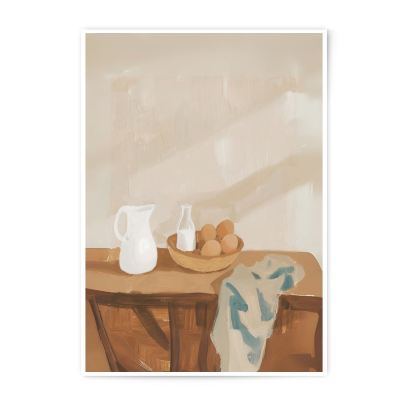 Kitchen Still Life Photographic Print, Eggs and Milk Art, Farmhouse Decor, Minimalist Painting Print, Rustic Kitchen Art, Foodie Gift - Tawshia