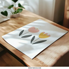 Two Tulips Art Photographic Print, Floral Wall Decor, Flower Poster, Modern Home Decor, Minimalist Art, Nursery Art Print, Cute Flowers - Tawshia