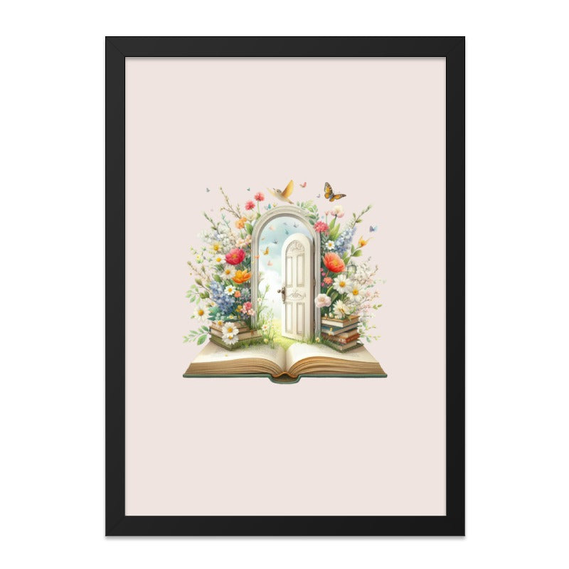 Book and Door Wall Art, Floral Gateway Print, Reading Room Decor, Fantasy Art, Dreamy Home Decor, Book Lover Gift, Open Book Wall Decor - Tawshia